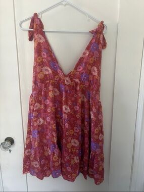 Sleeveless Tie-Shoulder Floral Sundress in Raspberry